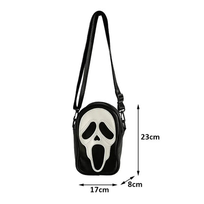 Bolsa transversal com rosto de fantasma refletivo de Halloween para mulheres e homens