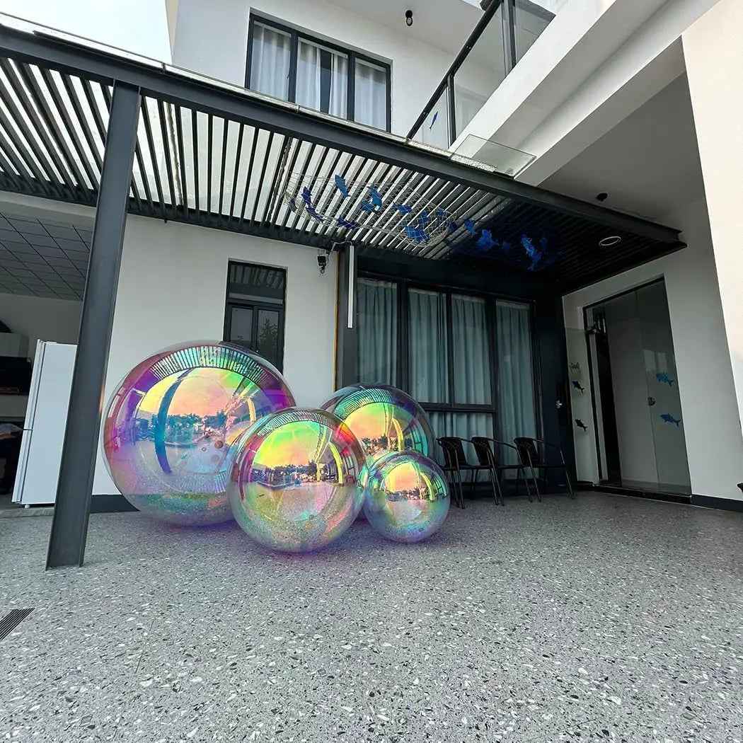 Bola de espelho inflável prateada, grande, brilhante, hermética, gigante, balão pendurar