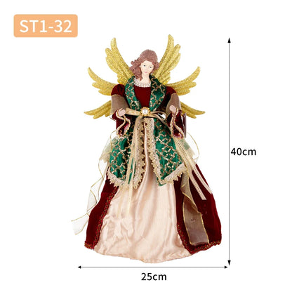 Enfeite de árvore de anjo de Natal asas douradas, elegante estatueta anjo vestido verde