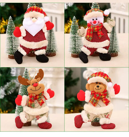 Kits Enfeites Natal Pelúcia Papai Noel e Neve Rena e Urso com Roupinha Verde e Vermelho
