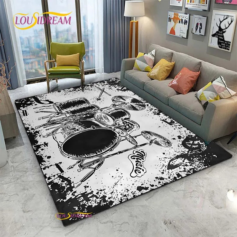 Tapete de Área Tema Musical 1,5 x 2,1 m/60 x 84 pol/152 x 213cm Piano, Teclado e Tapete