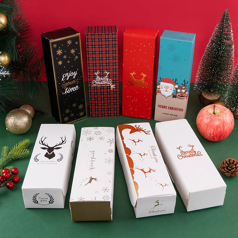 Caixa para Presentes e Doces Feliz Natal, de Papel Duplex e Tampa Visor Acetato