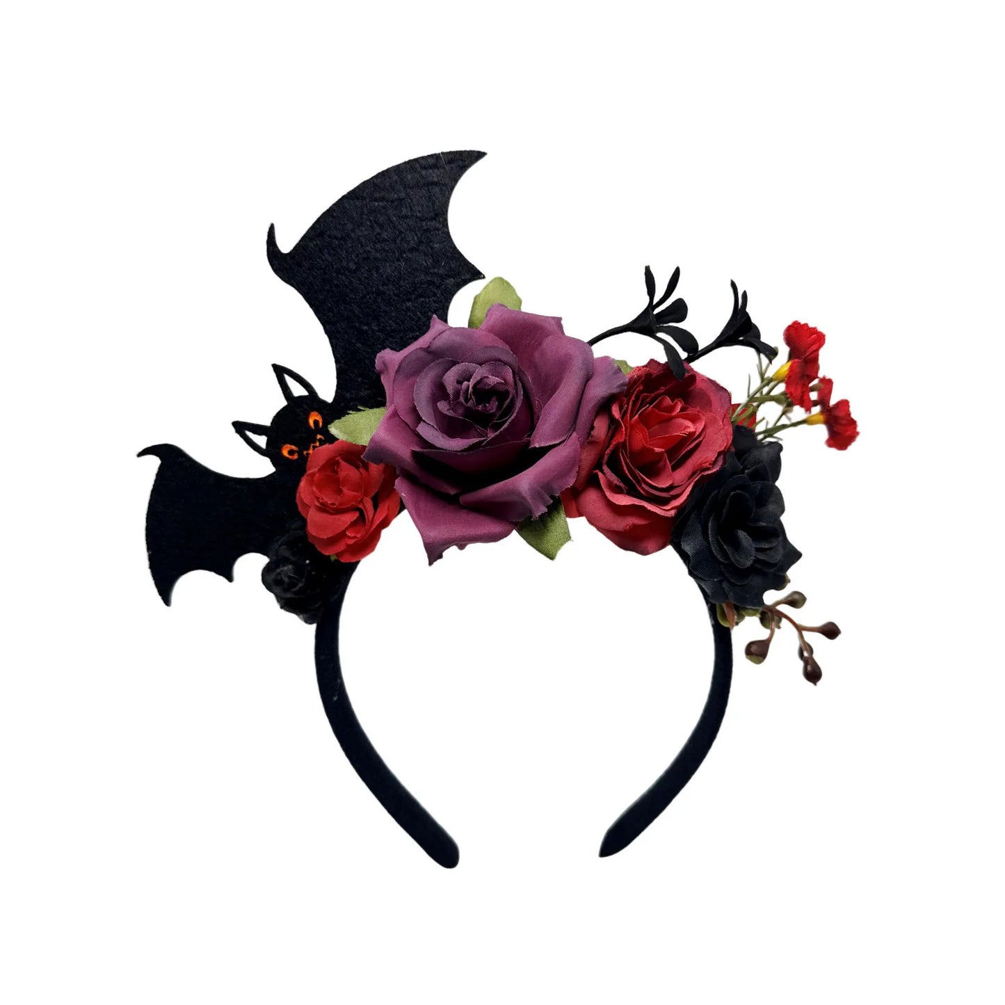 Tiara de Halloween morcegos aranhas rosa halo flores coroa cabeça gótica rosa morcego