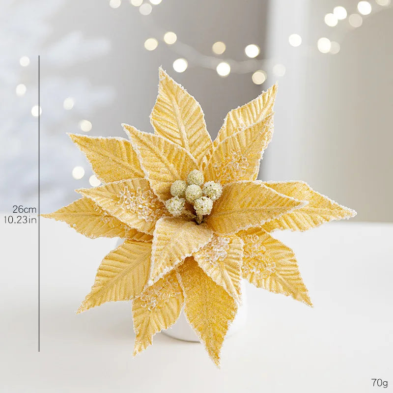 Flor De Natal Poinsétia Vermelho C/ Branco Enfeite e Árvore Terracota