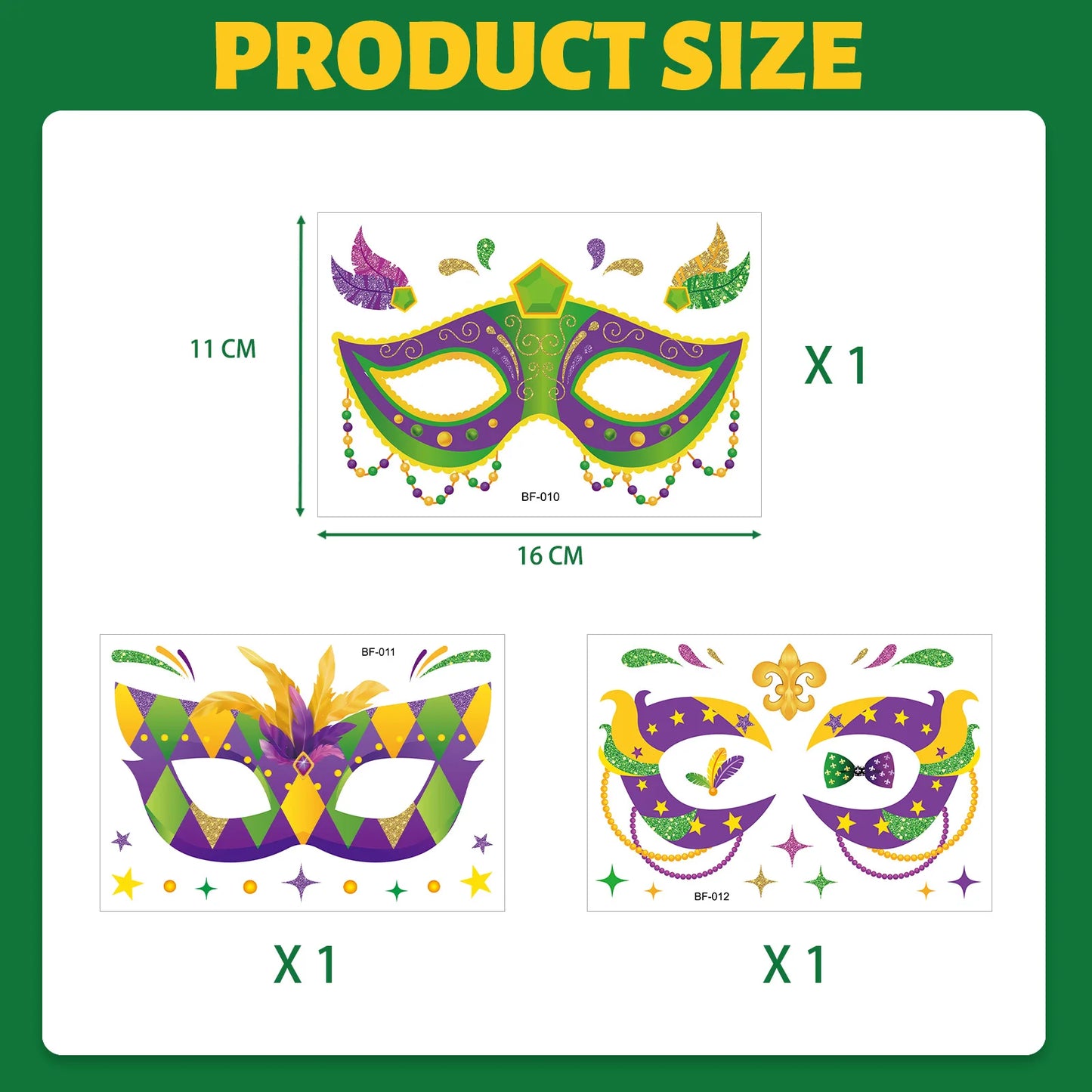 Kit Máscara de Carnaval com/ tatuagem adesivos 3 peças de enfeites de madeira carnaval