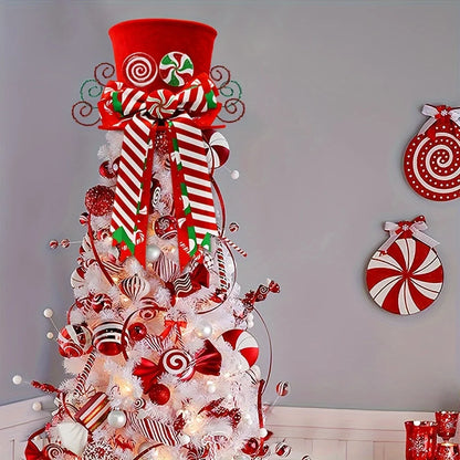 Decoração de árvore de Natal, chapéu dobrável com fita de laço para decoração