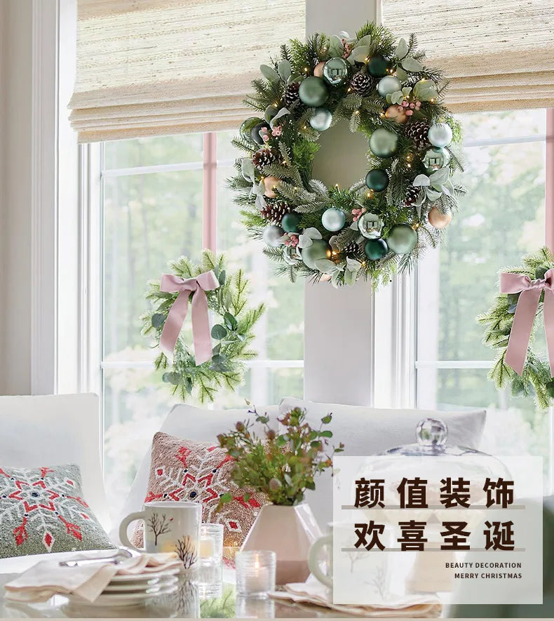 Guirlanda de Natal pré-iluminada de 50 cm para decoração de porta da frente com enfeites