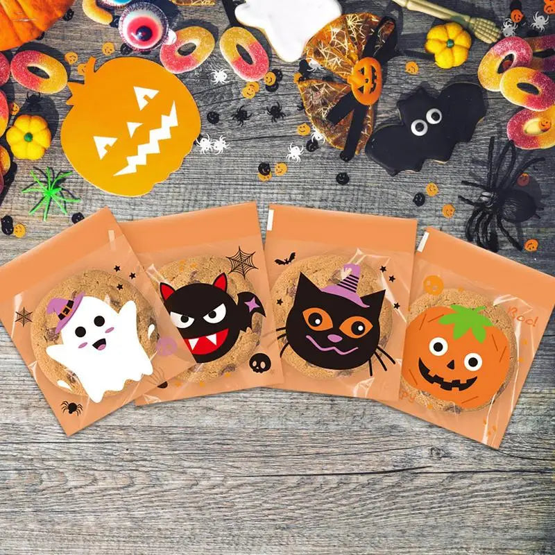 100 Unidades de sacos transparentes de Halloween sacos autoadesivos biscoitos doces