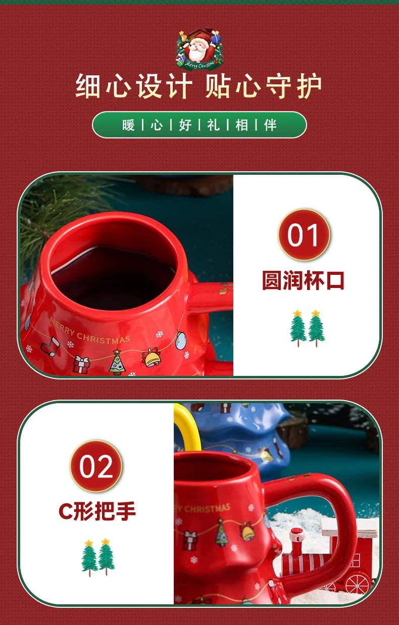 Canecas de Cerâmica em Formato de Árvore Natal Tampa e Detalhes Coloridos Capacidade/*401ml*500ml