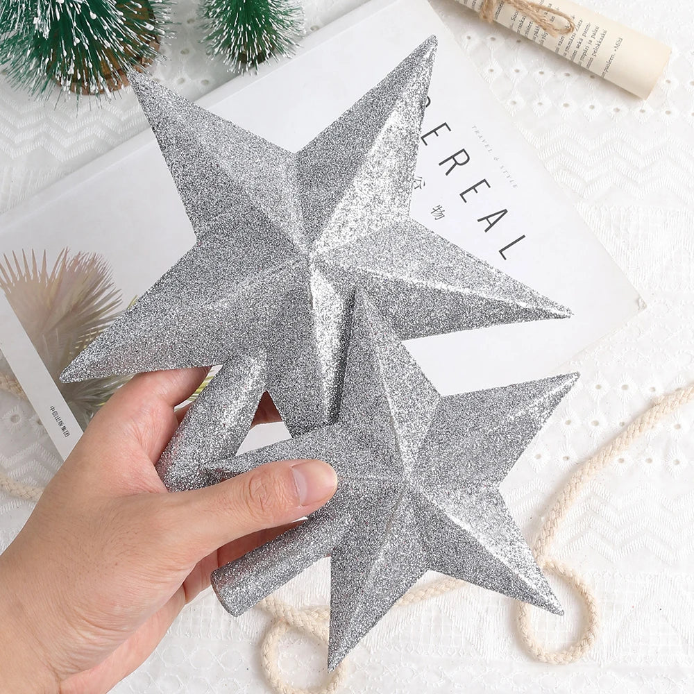 Estrela de Natal com Glitter Topo de árvore de estrela com glitter, 15cm, decoração Natal