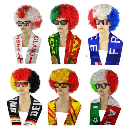 kit torcida brasil bandeira peruca óculos conjunto de decoração para fãs futebol americano