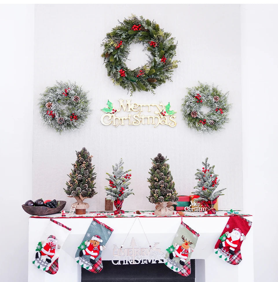 Guirlanda de Natal artificial corona decoração de guirlanda de Natal de plástico decorada