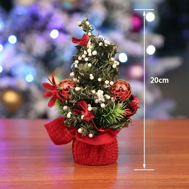 Mini árvore de Natal de mesa com base de pano, decoração de árvore de Natal artificial