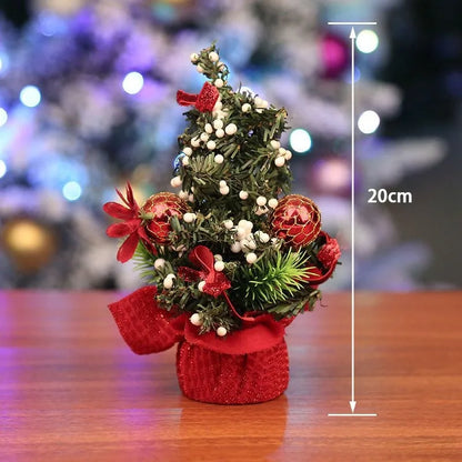 Mini árvore de Natal de mesa com base de pano, decoração de árvore de Natal artificial