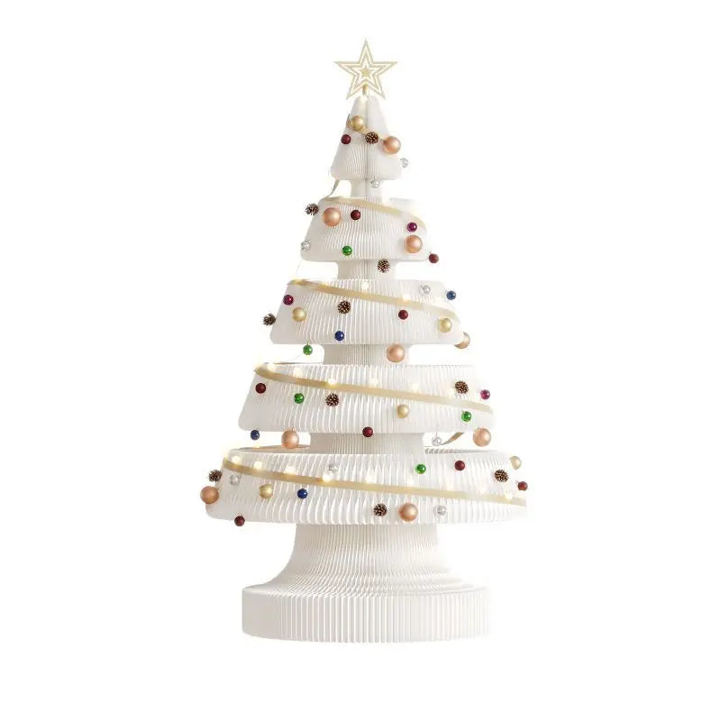 Árvore de Natal de 99 cm de Altura, Mini Árvore de Papel Dobrável com Iluminação Natal