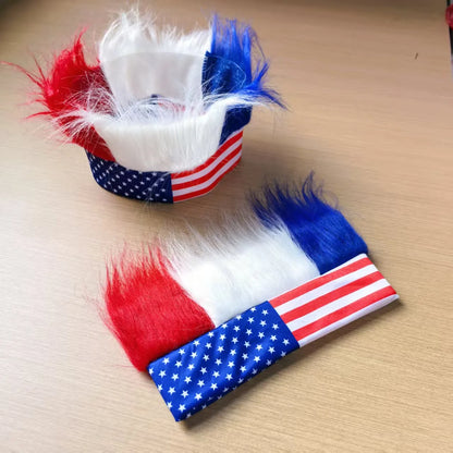 Peruca 1 peças Vermelho, Branco e Azul, Bandeira Patriótica dos EUA, Chapéu Futebol