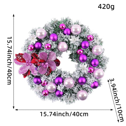 Guirlanda de Natal artificial e guirlanda de natal com flocos de Neve, coroa de 40CM