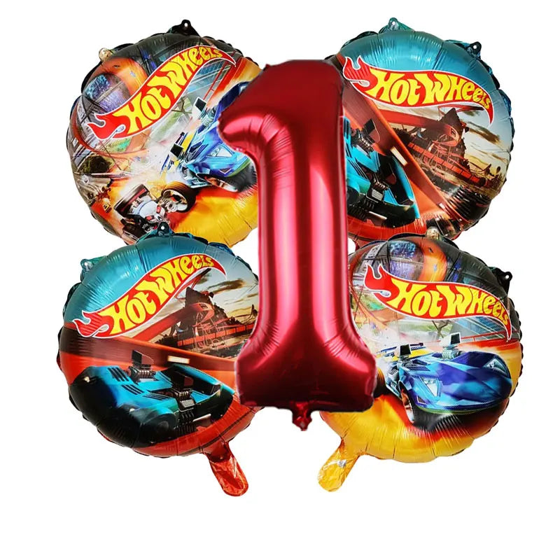 Kit Balão Metal Hot Wheels Frente/verso + Número+vareta 5 Und Kit de arco de balão carro