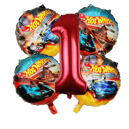 Kit Balão Metal Hot Wheels Frente/verso + Número+vareta 5 Und Kit de arco de balão carro