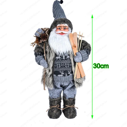 Boneco Papai Noel Figura de Papai Noel Bonita em Pé, Colecionável, Boneca de Papai Noel para Mesa de Escritório, Lantejoulas Prateadas