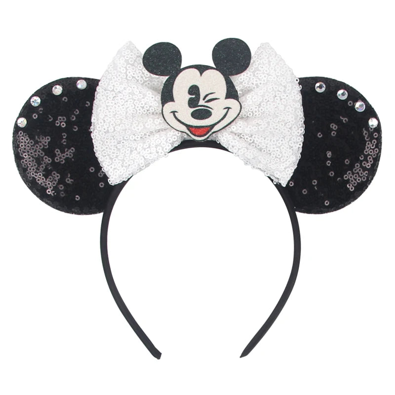 Tiara de orelhas de Disney iluminada de luxo com laço piscante e estampa de bolinhas