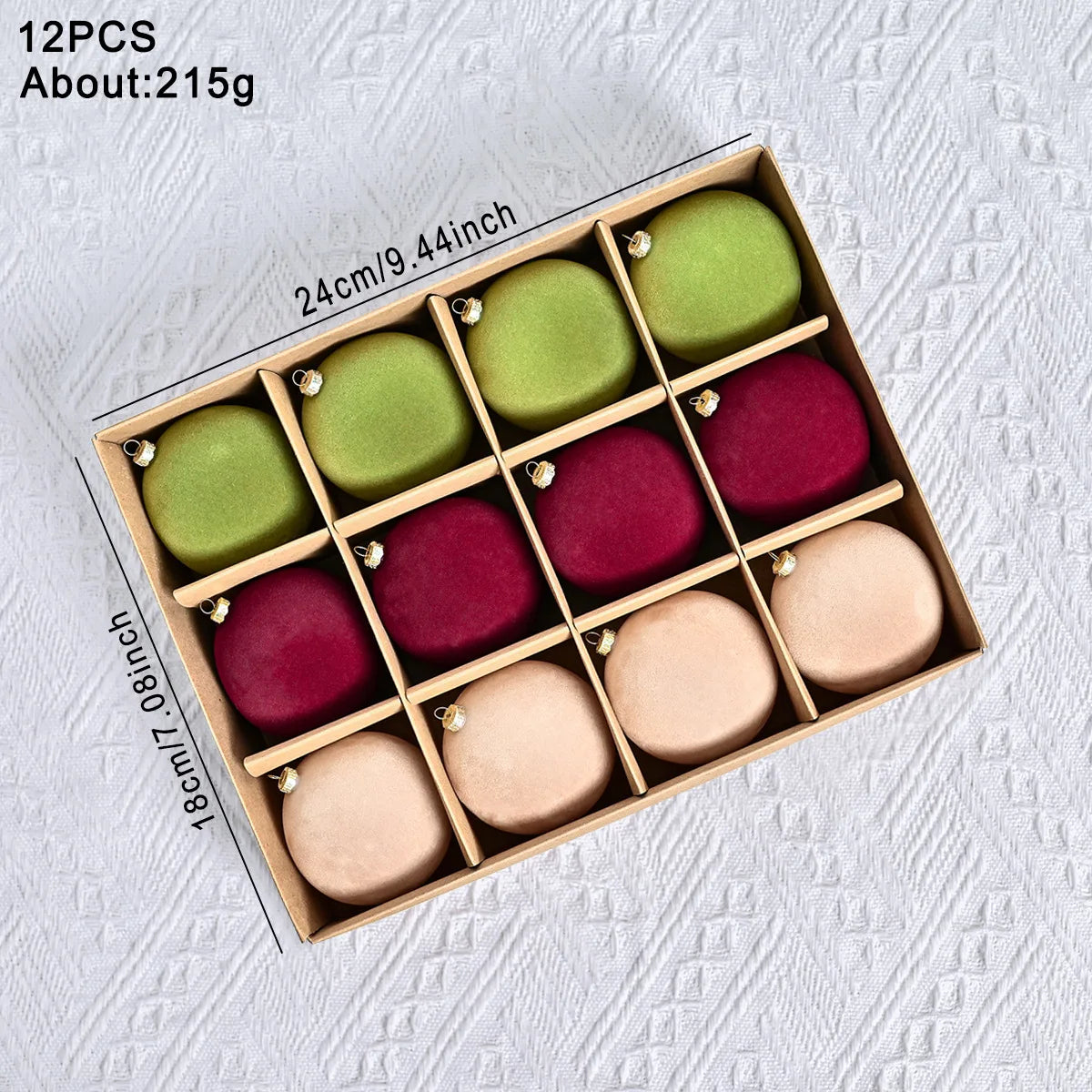 Bola de árvore de Natal reunida Veludo - 12 peças de enfeite de árvore bolas reunidas