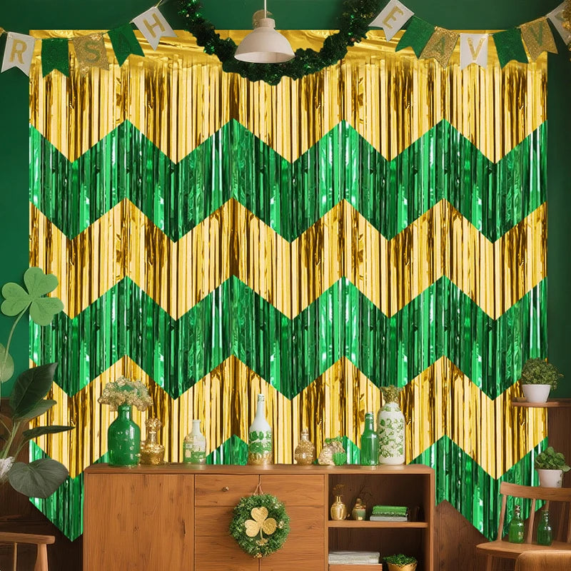Cortina Ondulado Carnaval Pacote com 4, 9,5 cm x 2,8 m, dourado, verde e roxo