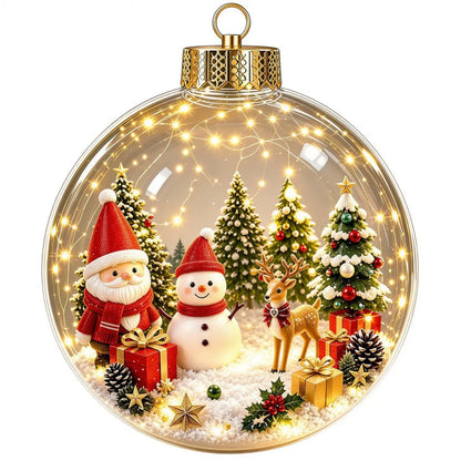 Bola de Natal Acrílica Transparente Iluminada (com Cerca de 8cm a 10cm), Enfeite de Natal Tipo Bola de Natal