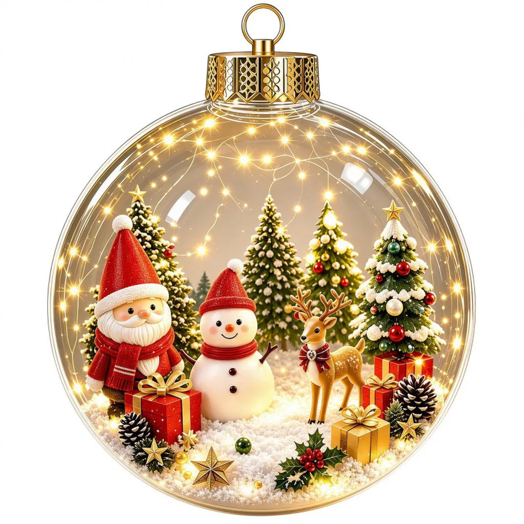 Bola de Natal Acrílica Transparente Iluminada (com Cerca de 8cm a 10cm), Enfeite de Natal Tipo Bola de Natal