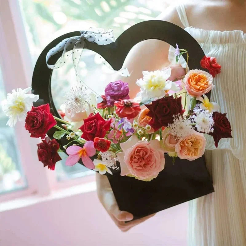 Sacola de flores amor conjunto de 10 peças cestos decorativos flores papelão dourados
