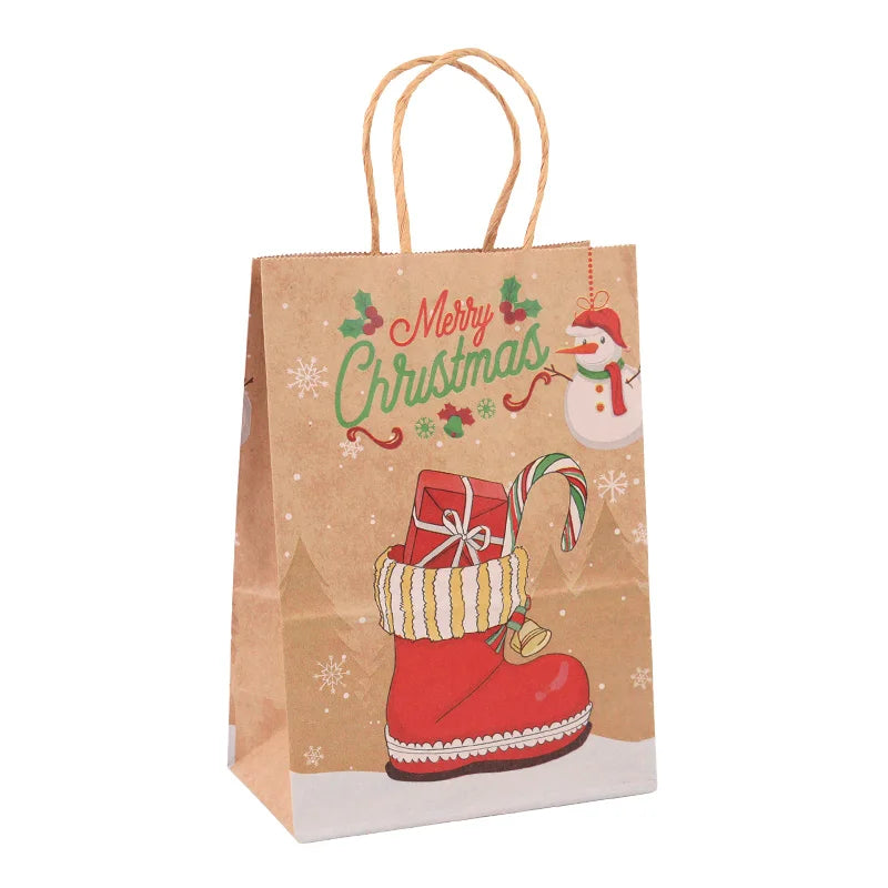 Kit de Sacolas Kraft para Embalagem e Presente - Estampa de Natal - 5 unidades -Natalina