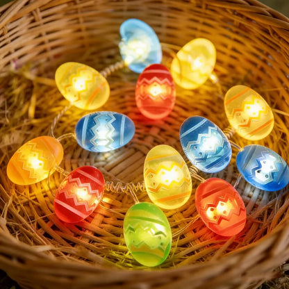 Cordão de Coelho LED Luzes de Páscoa, decorações de primavera de ovo coelho e cenoura