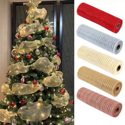 Fita de Malha de Natal Rolo de Tule com Glitter para Árvore e Guirlanda