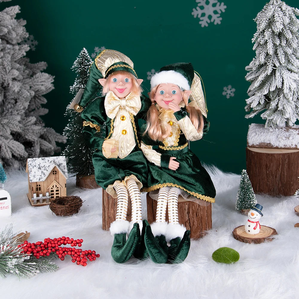 Conjunto de 2 elfos de Natal de 66 cm, adorável elfos vermelhos e verdes para pendurar
