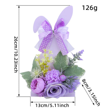 Placa Coelho Páscoa decorativa de mesa em madeira com laço em formato flor decoração