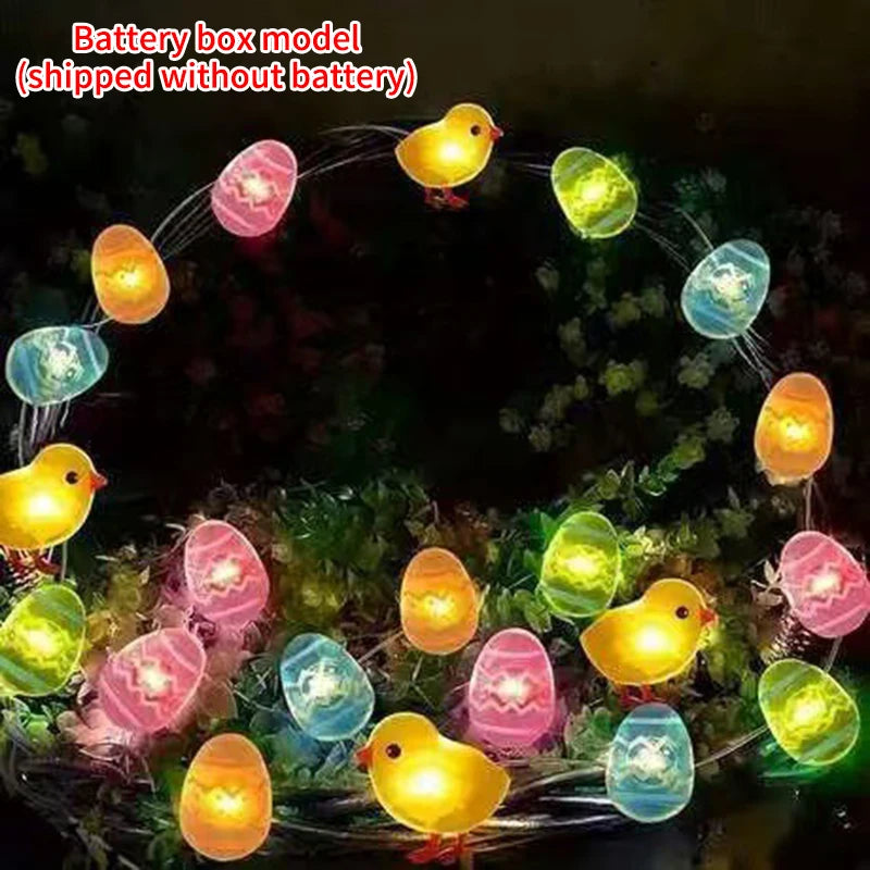 Cordão de Coelho LED Luzes de Páscoa, decorações de primavera de ovo coelho e cenoura