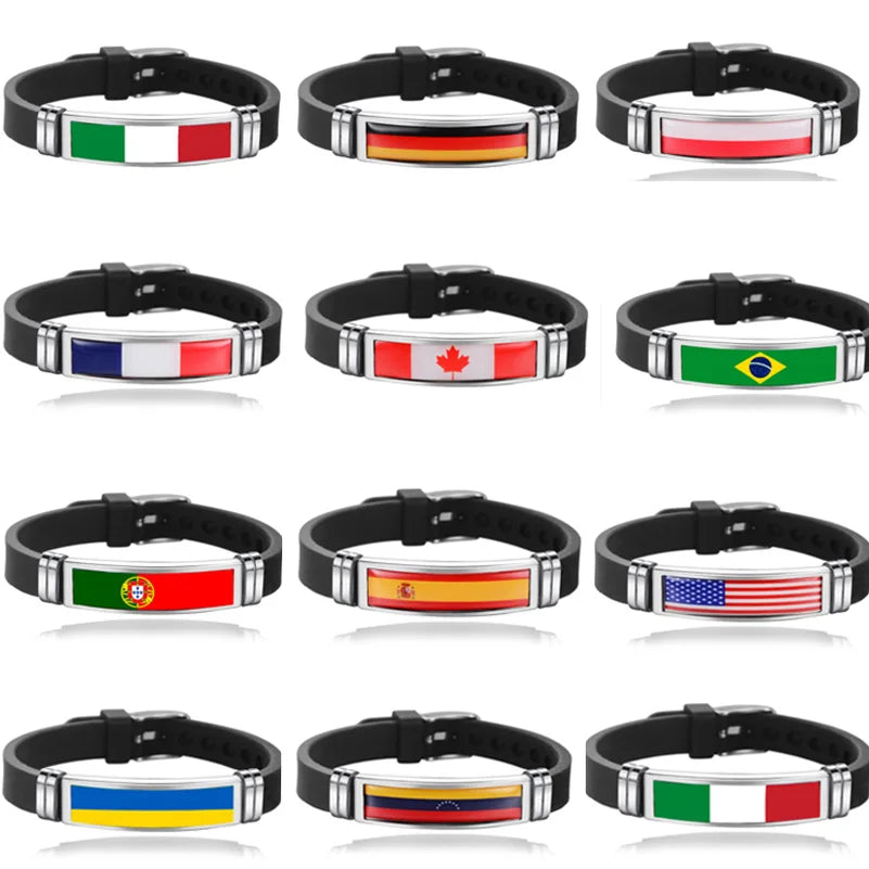 Pulseira de Copa do Mundo (Brasil) Pulseira masculina  bandeira do Brasil mola Preto 23 cm