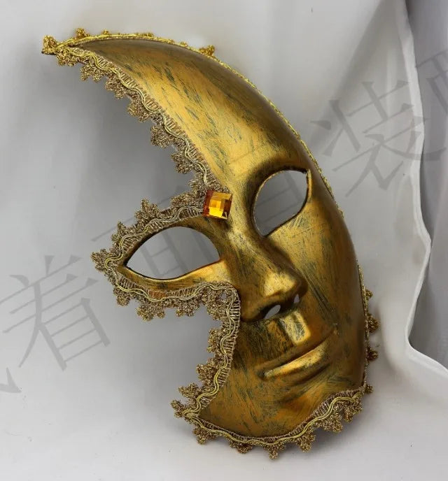 Máscara Veneziana de Rosto Inteiro ou Meia-Face com Contorno em Renda, Máscara de Veneza para Fantasia