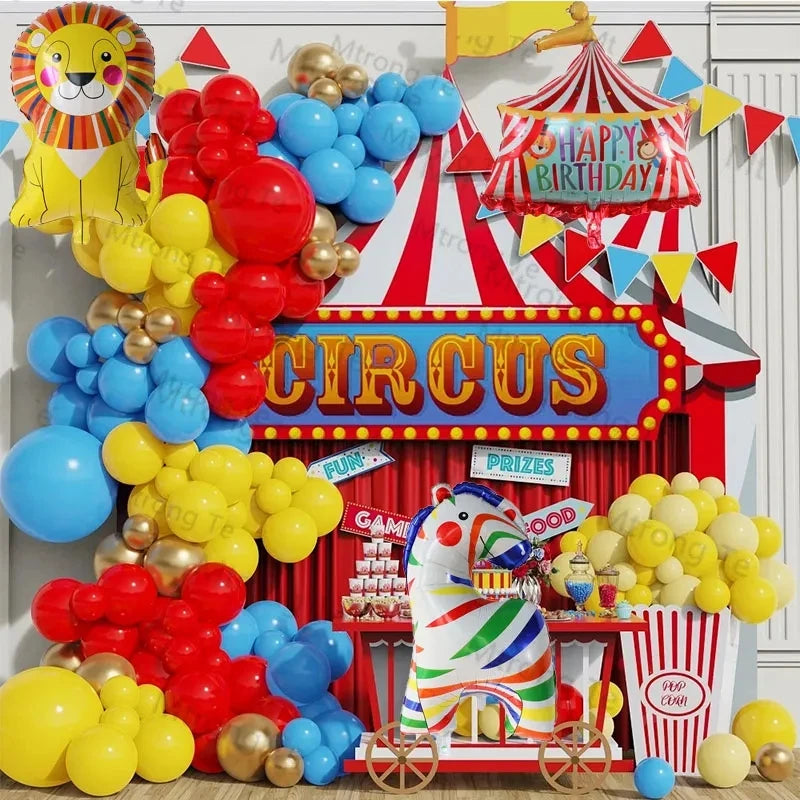 Circo arco guirlanda kit balão amarelo vermelho azul guirlanda decoração hélio ar