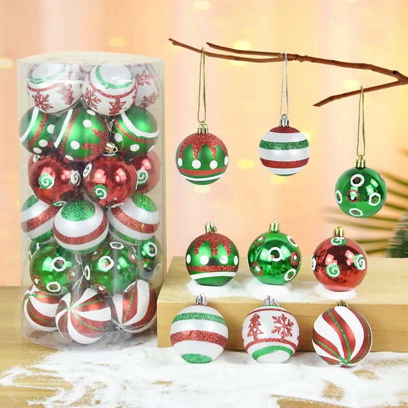 30 peças de enfeites de bolas de Natal, bolas de Natal vermelhas verdes e brancas