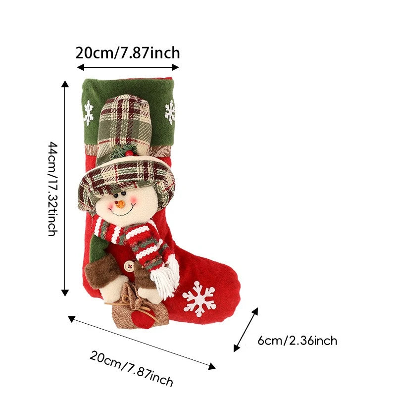 Kit 1 Meias de Natal 3D / Botas Decorativas com Papai Noel, Boneco de Neve e Rena
