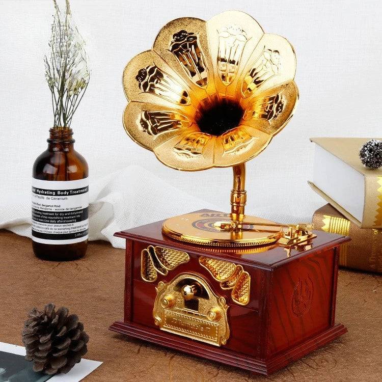 Caixa de música fonógrafo retrô clássico gramofone musical caixa mesa decoração