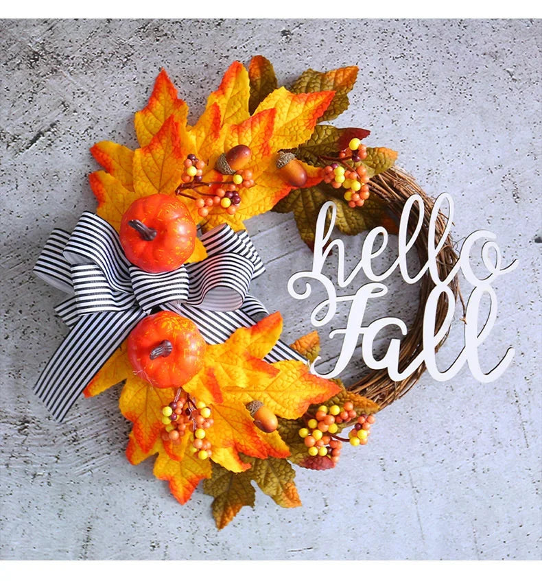 Guirlandas de outono de 50 cm para porta da frente externa, guirlanda de abóbora