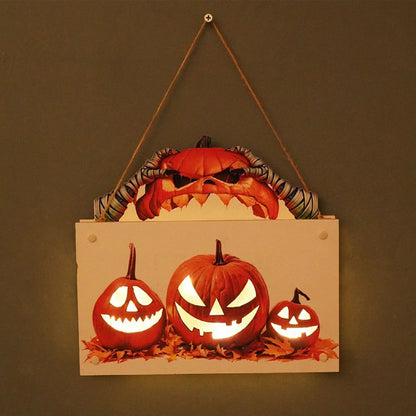 Decorações de placas de suspensão Happy Halloween, luz de LED, fantasma abóbora