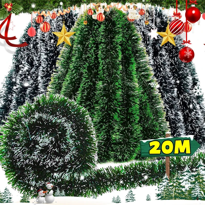 Guirlanda de Natal artificial (Verde/Comprido) Kit 10 Festão Grosso Verde Nevado 2mX20cm