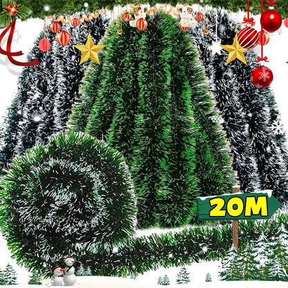 Guirlanda de Natal artificial (Verde/Comprido) Kit 10 Festão Grosso Verde Nevado 2mX20cm
