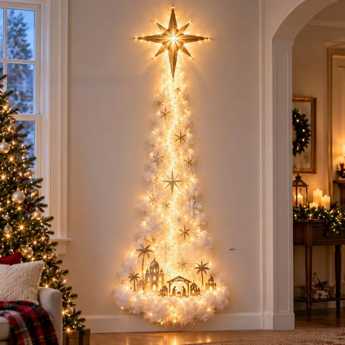 Luminária de Parede Caminho Mágico de Natal, Decoração de Parede com Cena Natalina em LED 3D Brilhante
