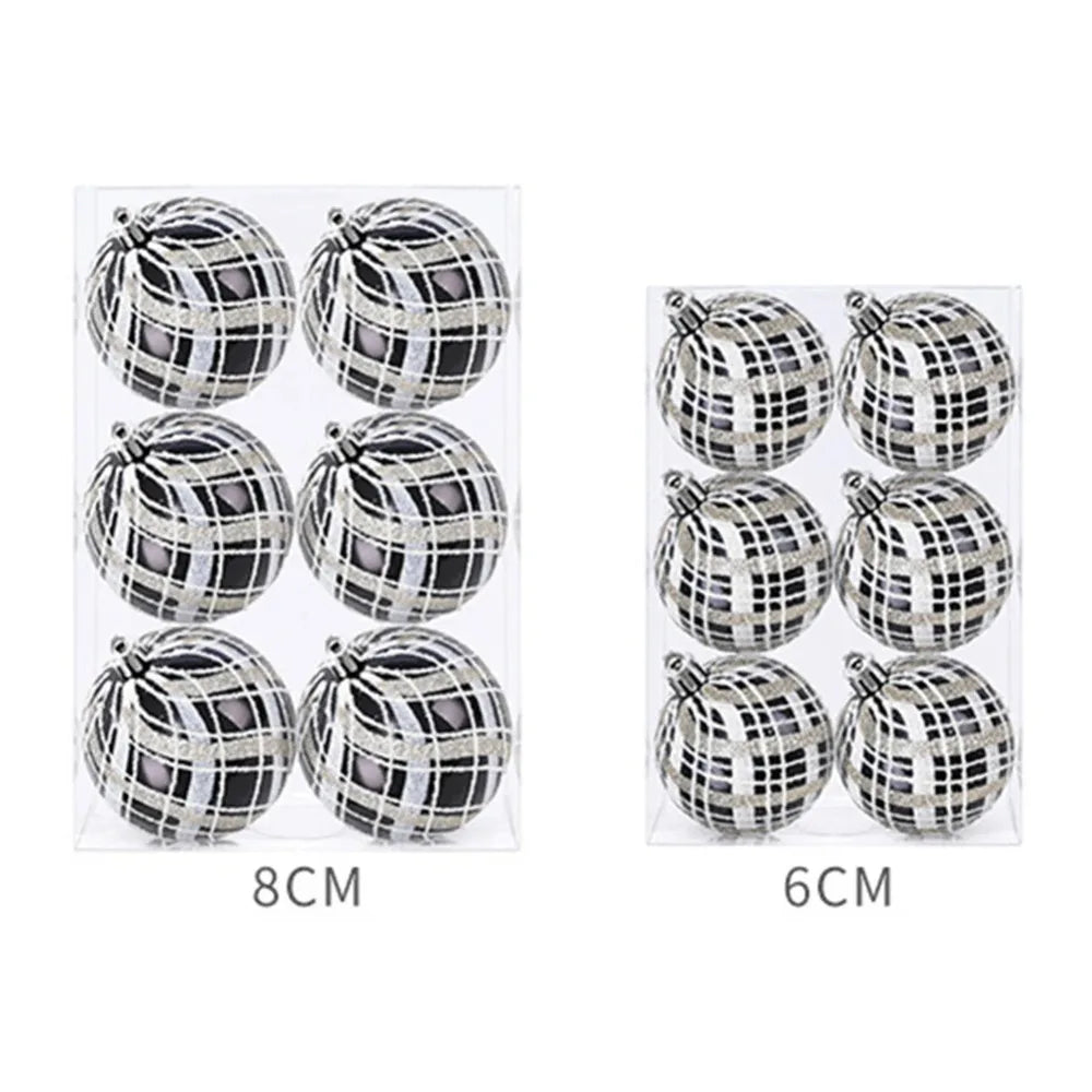 Bolas Natal Preto Branco Decoração de Natal Decorativa de 6 cm/6 Peças ou 8 cm/6 Peça