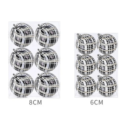 Bolas Natal Preto Branco Decoração de Natal Decorativa de 6 cm/6 Peças ou 8 cm/6 Peça