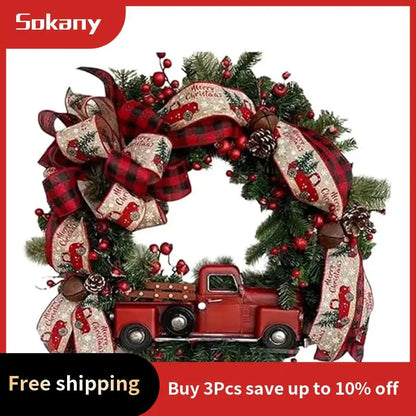 Guirlanda De Natal Caminhão Vermelho Búfalo Xadrez Xadrez